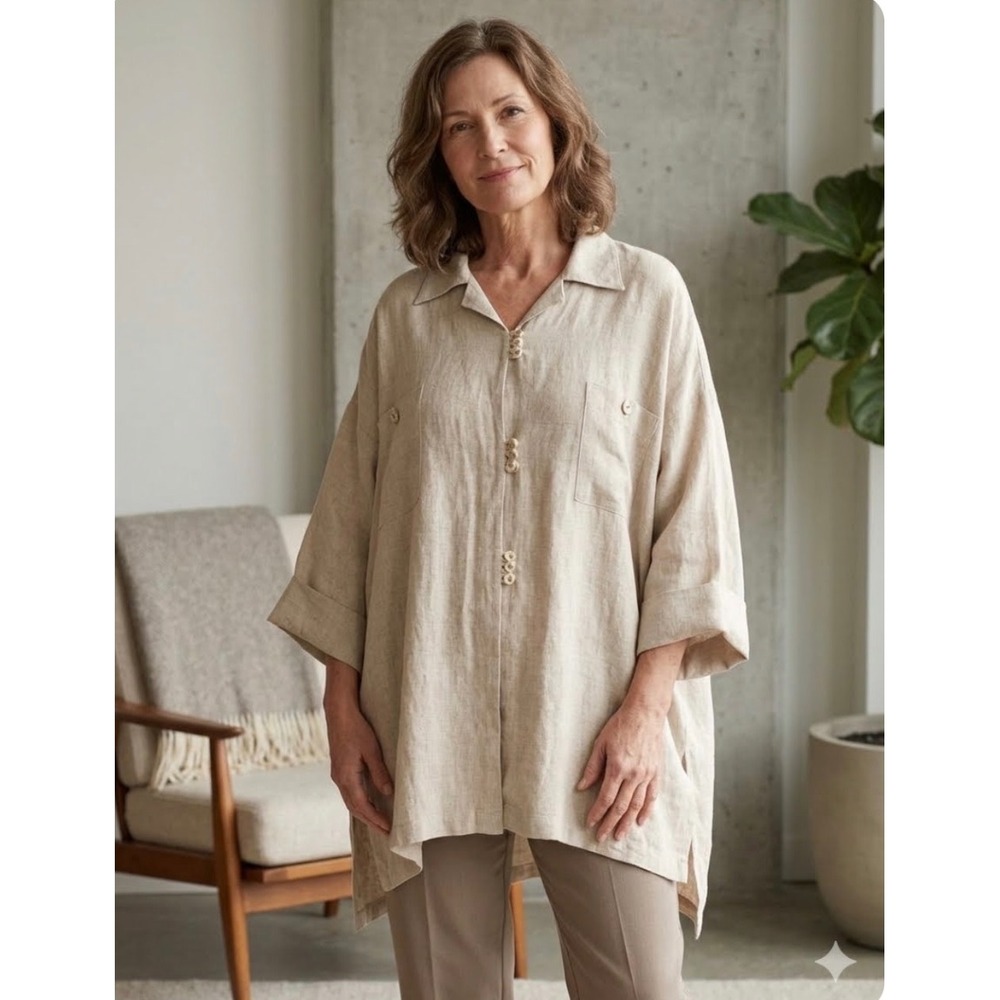 Jacque & Koko Women's 26-28 Linen Tunic Boho Minimalist Coastal Lagenlook Beachy